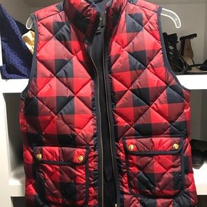 J Crew Red Navy Buffalo Plaid Puffer Vest